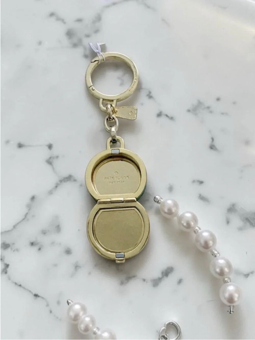 Kate Spade Traveler Even Green and White Stripe Metal Trunk Key Fob Bag Charm